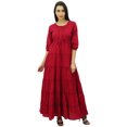 thumbnail image 1 of Bimba Robe Maxi d'Été en Coton à Manches 3/4 pour Femme, Taille à Cordon, 1 of 8