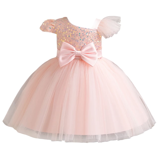 BYHONG Robe de Concours en Maille pour Fille Enfant Fête Nœud Sans Manches Robe Robes Jupes Robes pour Filles Rose 1a