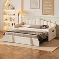 thumbnail image 1 of Upholstered Twin Size Daybed with Adjustable Height Pop Up Trundle Twin Bed and USB & Type-C Charging Port, Day Bed Frame with 2 Side Pockets, No Box-Spring Needed, Beige, 1 of 29