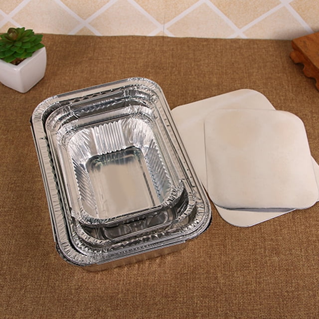10 Pcs Barquette Jetable en Aluminium de Forme Rectangulaire pour Emporter, Contenant Alimentaire, Contenants Jetables en Aluminium avec Couvercles en Aluminium/sans Couvercle