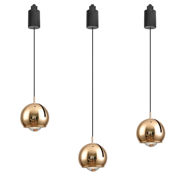 FSLiving 8W H-Type Track Pendant Light Retractable Lift Droplight with Aluminum Glass Shade 3500K LED Spotlight Indoor Island Light Adjustable Length for Resturant Kitchen,Gold - 3 Lights
