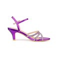 thumbnail image 3 of BLISSFUL STEP Women's Shoes Rhinestone Ankle Strap Kitten Heel Open Toe PU Buckle Sandals  Purple 7, 3 of 7