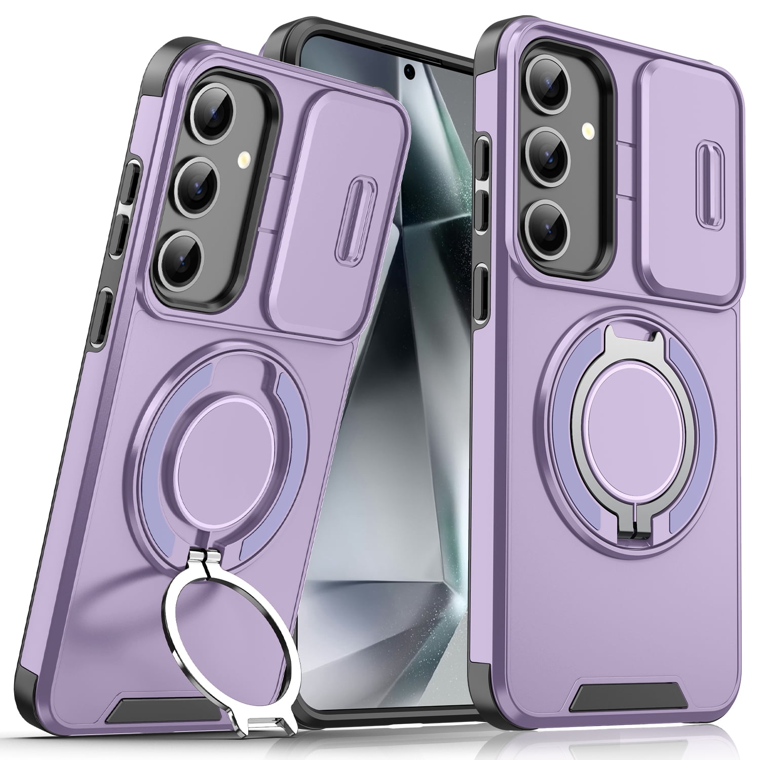 Dteck Case for Samsung Galaxy A16 5G, Rugged Military Grade Shockproof Magnetic Metal Ring Kickstand Phone Case Protective Cover with Slide Lens Protection, Purple