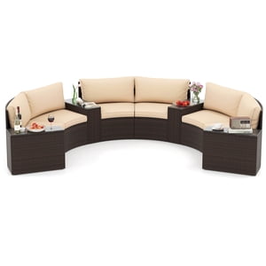 Gymax Set Of 7 Patio Furniture Set w/Tempered Glass Top Side Tables Back & Seat Cushions