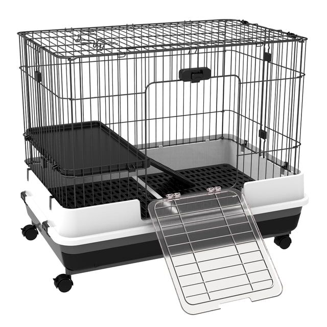 PawHut 2-Level Guinea Pig Cage for Small Animals, Black 28"H