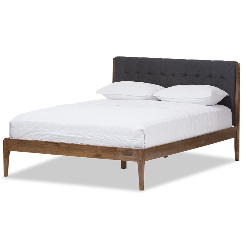 Baxton Studio Clifford Queen Platform Bed in Gray and Walnut Brown