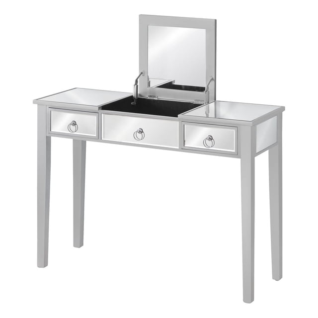 Monarch Specialties Vanity, Desk, Makeup Table, Organizer, Dressing Table, Bedroom, Mirror, Grey, Clear, Transitional
