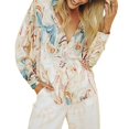 thumbnail image 4 of MesaSe Femmes Bouton vers le Bas Chemises Tour vers le Bas Col Rayé à Simple Poitrine Manches Longues, 4 of 4