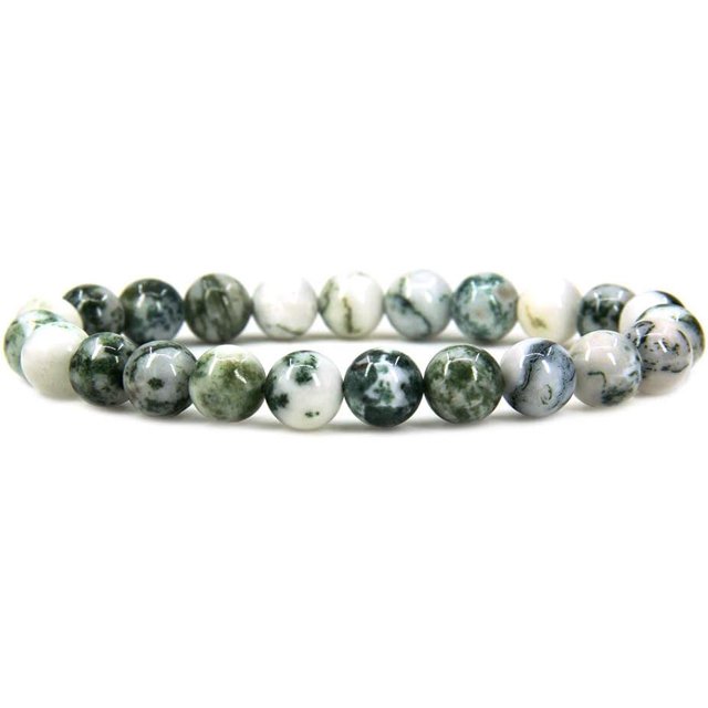 Bracelet Extensible Unisexe en Perles Rondes de 8 mm en Agate d'Arbre Naturelle