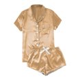 thumbnail image 1 of Women's Satin Casual Home Button Pajama Set(Gold,XL), 1 of 3