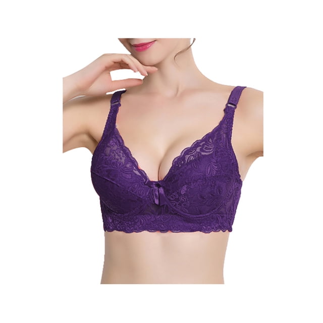 INSPIRE CHIC Women Full Cup Bras Breathable Comfort Floral Lace Full Coverage Non Padded Underwired Bra 34/75 Fit 32B Purple