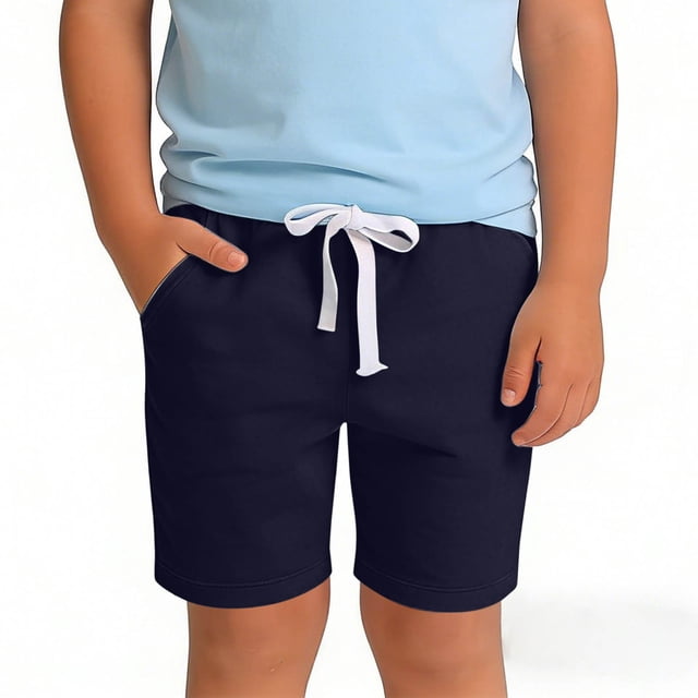 HOZADOIE Boys Basketball Shorts Pure Cotton Spring Summer Solid Color Elastic Drawstring Waist Breathable Casual Athletic Shorts with Pockets 1-11 Years
