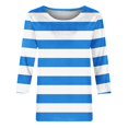 thumbnail image 4 of Meichang T-Shirts à Manches 3/4 Grande Taille pour Femmes, Décontractés, à Imprimé Rayé, Col Ras du Cou, Hauts Légers, Doux et Extensibles, Manches Trois Quarts, Chemise, P-4TG, 4 of 5