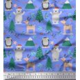 thumbnail image 1 of Soimoi Blue polyester Crepe Fabric Bear & Reindeer Cartoon Printed Fabric 1 Yard 42 Inch Wide, 1 of 5