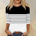 thumbnail image 2 of Hauts à Manches Longues pour Femmes Manches 3/4 Hauts pour Femmes Col Ras du Cou Décontractés Tendance Chandails à Enfiler Blouses Mode d'Automne T-Shirts Rayés Tuniques Basiques S-9 Noir P, 2 of 5