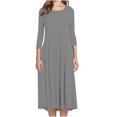 thumbnail image 2 of Pisexur Robe d'Automne pour Femme, Robe Maxi à Manches 3/4, Décontractée, à Cordon, Manches Mi-Longues, Taille Haute, Col Rond, Ample, Longue, avec Ceinture, 2 of 9