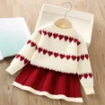 thumbnail image 1 of Ensemble 2 Pcs Jupe Chandail Tricotée à Cœur pour Filles, Mode Personnalité / Rouge Vin / 2T, 1 of 8