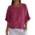 thumbnail image 1 of Plebaso Women's Cotton Linen T-Shirts Ruffle Sleeve Crew Neck Tee Shirts Solid Color Lightweight Tees Tops, 1 of 7