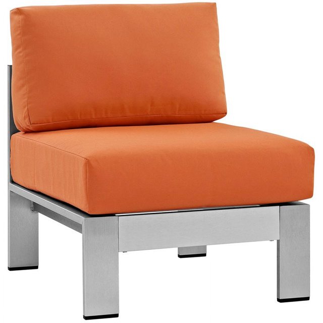 Modway Chaise Sans Accoudoirs d'Extérieur en Aluminium et Tissu pour Patio, Argent/orange