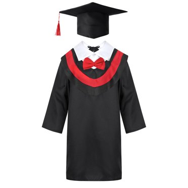 Doomiva Kids Boys Girls School Uniforms Graduation Gown with Tassel Cap Photo Props Dress Clothing Red 7-8