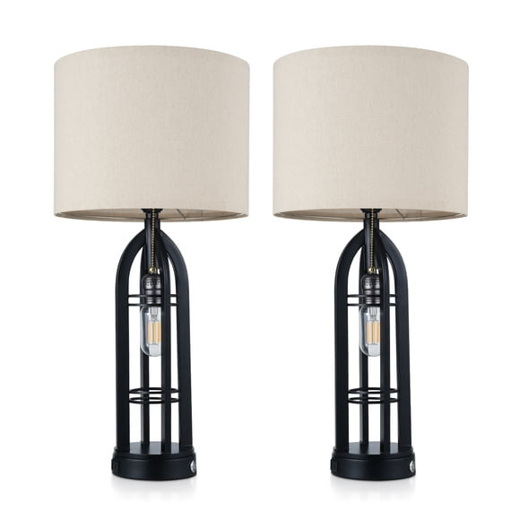 Vintage Living Room Table Lamp Fabric Farmhouse Desk Lamp Dimmable