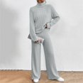 thumbnail image 2 of Kcodviy Women's Two Piece Knit Two Cutes Suit Matching Outfits High Neck Womens Pant Rompers and Jumpsuits Slit Hem Tee and Womens Summer Work Suits Pants Tracksuit Sets, 2 of 5