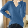 thumbnail image 1 of asjyhkr Tops For Women Long Sleeve Knit Cotton V Neck Sweater Pullover Basic T Shirts Solid Color, 1 of 7