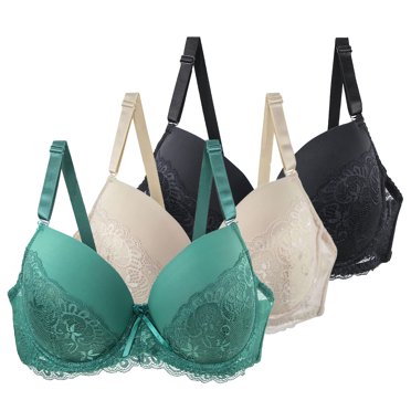 3 Pieces Push up Lace Bras for Women Wireless Full Coverage Bralettes Everyday Wear C Cup Unpadded Brassiere Multicolor, 36/80C