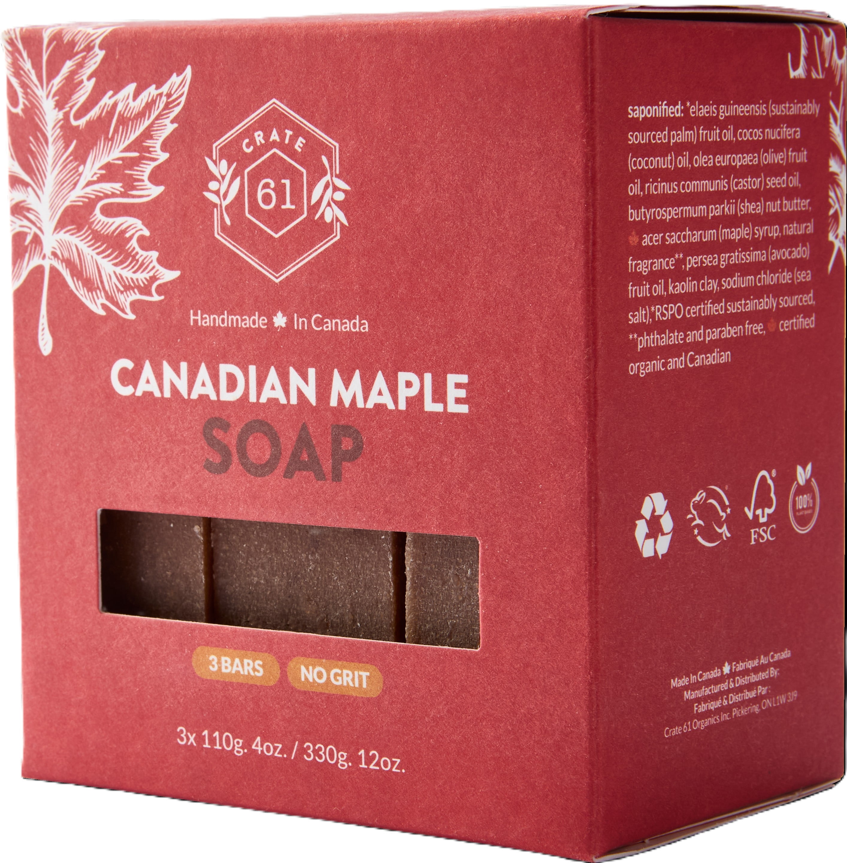 Crate 61 Canadian Maple Bar Soap, 3x110g 4oz. / 330g 12oz.