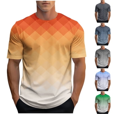 DDAPJ pyju Gradient T-shirts for Men Short Sleeve Crew Neck Tees Summer Casual Hipster Tee Tops Rebajas Flash Orange XL