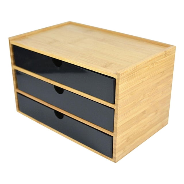 GUOOL Bamboo Desktop Storage Drawer Scissors Supplies Premium for Study Bathroom black black three layer