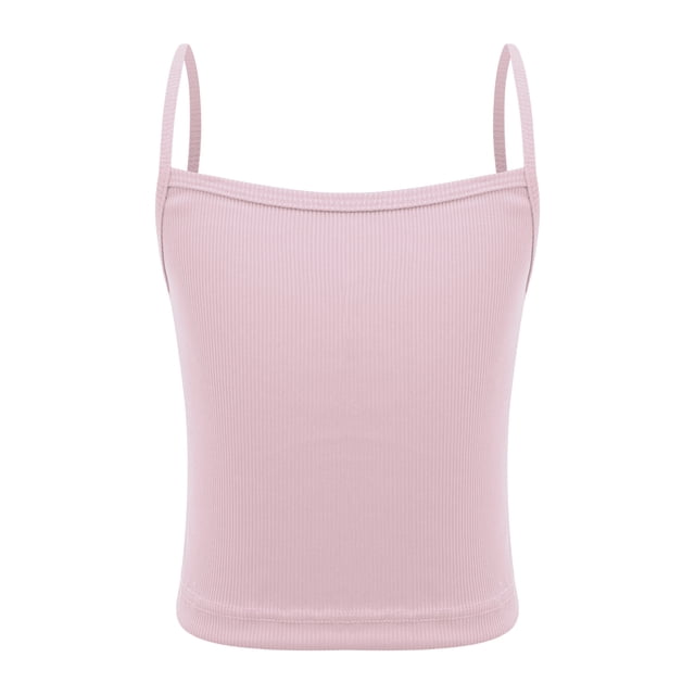 vastwit Kids Girls Spaghetti Strap Camisole Ribbed Knit Crop Tank Top Sleeveless Baisc Crop Cami Tops Pink XL/大码
