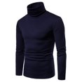 thumbnail image 2 of Homme Décontracté Uni Col Roulé Manches Longues Blouse Chandail de Base Chemise Blouse, 2 of 9