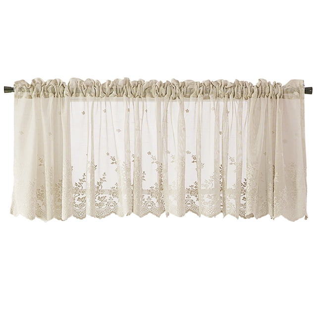 Lace Cafe Kitchen Ruffle Window Drape Valance Semi Transparent valance; Lace voile curtains; Voile Curtains Window Treatment