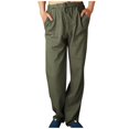 thumbnail image 2 of cllios Mens Cotton Linen Pants Big and Tall Regular Fit Solid Color Beach Trousers Summer Lightweigt Drawstring Elastic Waist Lounge Pants with Pockets, 2 of 6