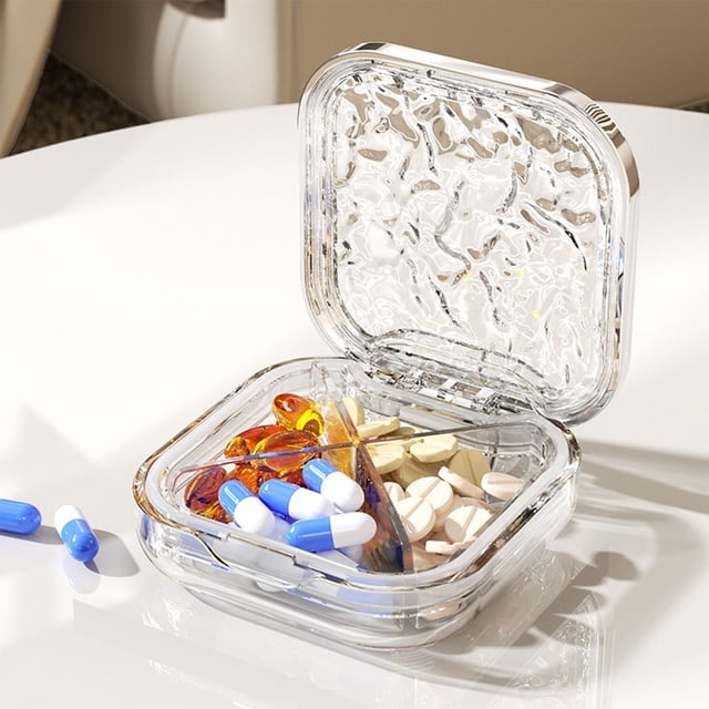 Vitamin Organizer Vitamin Dispenser Supplement Organizer Portable Vitamin Sorter Large Size 4 Compartment Container Suitable For Outdoor Traveling