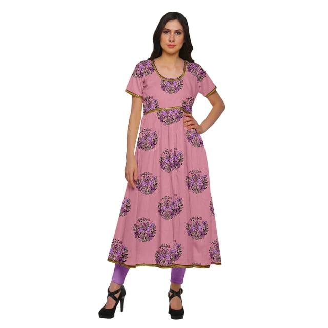Moomaya Robes Imprimées à Fente avant pour Femmes Kurti à Manches Courtes Tenue d'Été