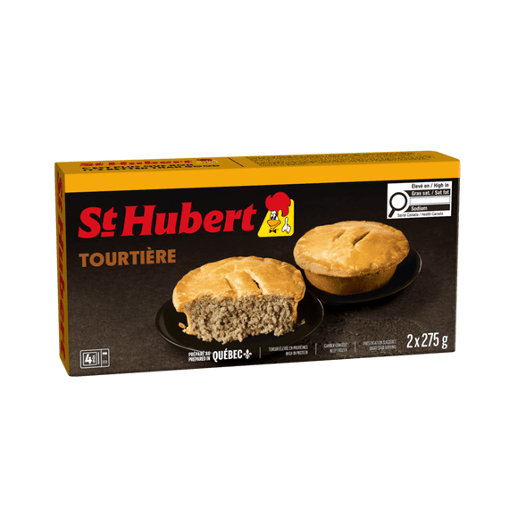 St-Hubert Tourtiere, Delicious meat pie with pork and onion filling, perfectly seasoned with traditional spices. Fully cooked