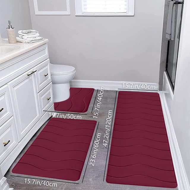 Bathroom Rugs and Mats Sets,Large Foam Bath Mat 3 Set Bathroom Rugs for 3 Pcs Toilet Mats Universal Soft Comfortable Water Absorption Non Slip Thick Machine Washable Easier to Dry