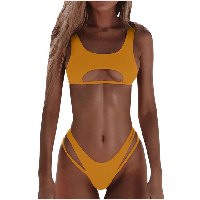 Birdeem Ensembles de Bikinis pour Femmes, Couleur Unie, Mode Décontractée, à Larges Bretelles, Ajourés