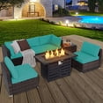 thumbnail image 4 of Gymax 7PCS Patio Rattan Furniture Set 42'' Fire Pit Table w/ Cover Cushioned Turquoise, 4 of 10