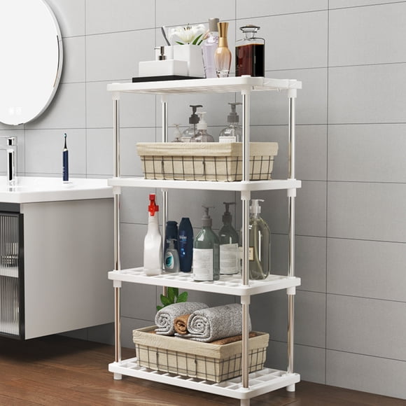 4 Tier Storage Shelves,4-Shelf Heavy Duty Plastic Storage Shelves, Large Modular Shelving Unit Storage Organizer for Garage, Home, Warehouse & Gym, Storage Rack, Kitchen Pantry Closet Bath Laundry