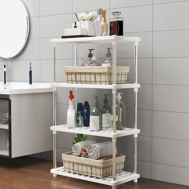 4-Tier Plastic Storage Shelves, White, 80x42x22 cm, Waterproof Independent Shelving Unit for Kitchen, Pantry, Bathroom, Laundry, Closet, Compact Floor Rack