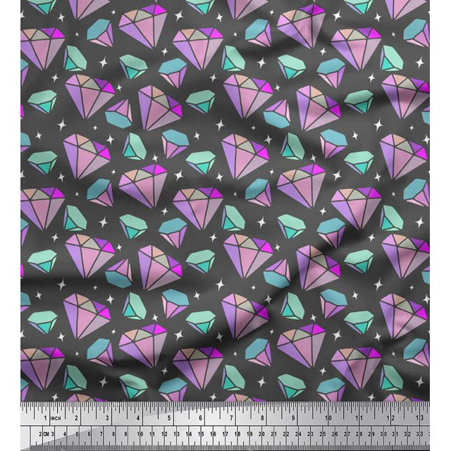Soimoi Gray Viscose Chiffon Fabric Star & Diamond Geometric Decor Fabric Printed Yard 42 Inch Wide