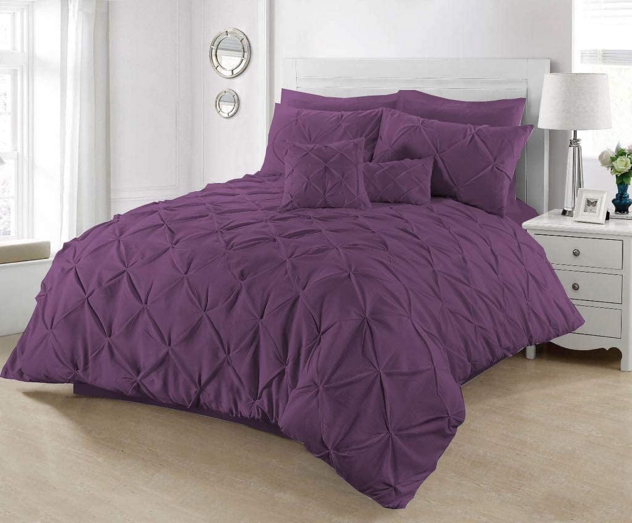 1 Piece Luxury Pinch Pleated Comforter Premium Super Soft 800 Thread Count 100% Egyptian Cotton 400 GSM All Season Pintuck Comforter- Full/Queen Size (90” x 90) Inch  Plum Solid,plum