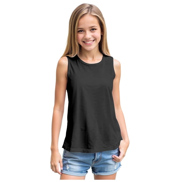 Wxirdiow Débardeurs Sans Manches pour Filles Camisoles Sans Manches pour Fille Débardeurs pour Enfants Confort Respirant Débardeurs de Danse Noir Taille,11-12 Ans