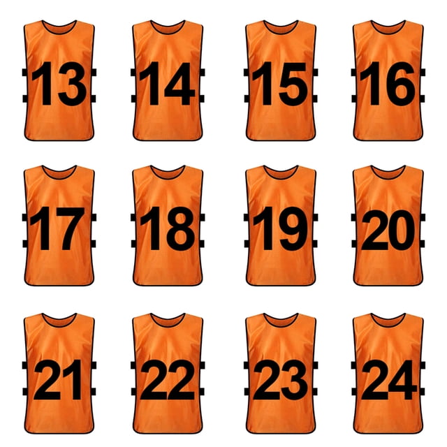 TOPTIE Ensembles de 12 Gilets d'Entraînement Numérotés (#13-24), Chasubles de Soccer