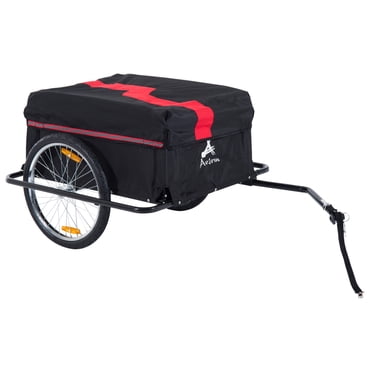 Aosom Bicycle Trailer Bike Cargo Trailer Garden Utility Cart Tool Carrier  with Removable Cover, Red
