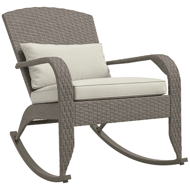 Outsunny Outdoor Wicker Adirondack Rocking Chair with Seat Cushion Pillow