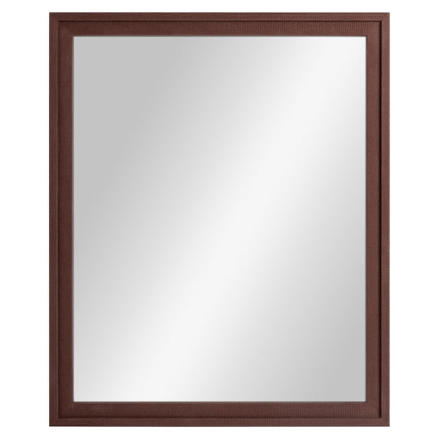 Mainstays Linen Wrap Wall Mirror with Frame, Brown Finish, 23x28in, Has Frame, Contemporary, Boho — front-facing rectangular wall mirror with a linen-look canvas-wrapped engineered wood frame in warm brown, slim profile, includes hanging hardware for vertical or horizontal display, shown on a neutral wall; often used to add texture and visual depth in bedrooms, entryways or small living spaces.